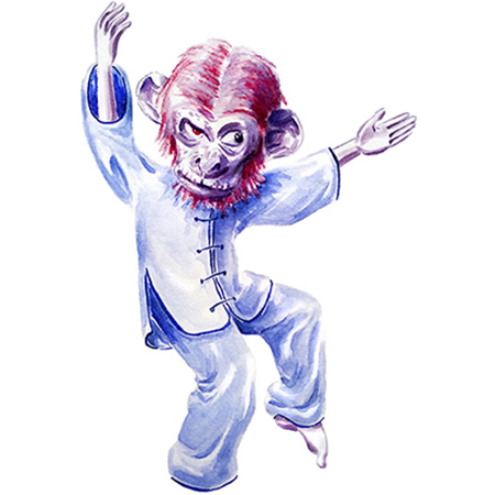 monkey taichi watercolor illustration